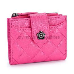 Wallets Short Wallet Women's Caviar Leather Wallet Mini Quilted Design Small Card Seat Women's Zipper Coin Pocket Buckle Double Fold Walletstylishhandbagsstore