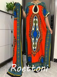 Ethnic Clothing Pattern Print Muslim Fashion Africa Short Sleeve Loose Kaftan Dresses Dubai Women's Maxi Robe With Scarf For Sets