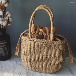 Storage Bags Draw String Design Woven Bag Rustic Style Paper Picnic Fabric Women Handbag Basket Collocation Accessory