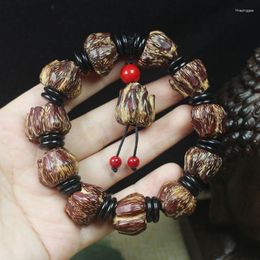 Strand Natural Wood Beads Lotus Flower Bracelet Jade Men And Women Wooden Buddhist Meditation Prayer Hand String