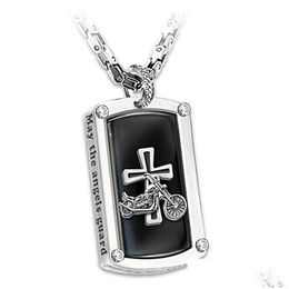 Interior Decorations Bikers Blessing Engraved Pendant Necklace Steel Prayer Cross Gift For Motorcycle Riders Car Hanging Ornaments D Dhzw2