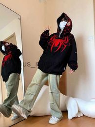 Men's Hoodies Sweatshirts 2023 new American retro cartoon spider print oversized zipper hoodie Y2K Harajuku hiphop loose hoodie street wear men and women J230818