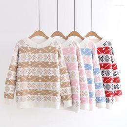 Women's Sweaters 2023 Style Autumn And Winter Day Color-colored Snowflake Sweater Female Students Loose Fresh Hooded Warm Bottoming Knit Top