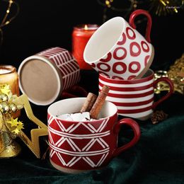 Mugs 450ml Red Hand-Painted Ceramic Coffee Cup Stoare Craft Household Water Creative Christmas Gift Milk Cups