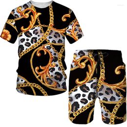 Men's Tracksuits Golden Baroque Chain Leopard Pattern 3D Print Tracksuit Men Casual T-shirt Sets Streetwear T-Shirts Shorts Fashion Trend