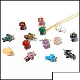 Pendant Necklaces Pendants Jewellery Natural Stone Carving 2Cm Mushroom Shape Charms Reiki Healing Chakra Crystal Necklace For Women Dro Dhwjm