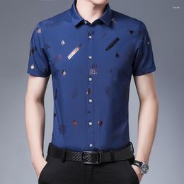Men's Casual Shirts Summer Printed Korean Edition Shirt Polo Collar Cardigan Breathable And Non Ironing Comfortable Cool Top