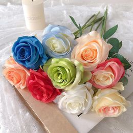 Decorative Flowers 1pc Valentines Artificial Roses Flower Real Touch Fake Silk Decoration Ice Blue Rose Home