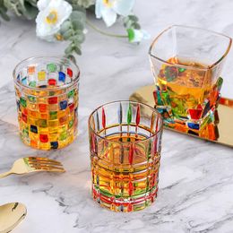 Water Bottles Ins Hand Painted Lines Woven Crystal Glass Whisky Juice Cup