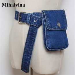 Waist Bags Mihaivina Waist Bag Women Denim Fanny Pack Lady Handbag On the Belt Money Bags Canvas Waist Packs Pocket Travel Pouch Bag Bolsa 230818