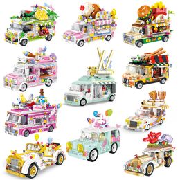 Lepin Car Build Model Kit Ice Cream Toy Street View City Build Block Dining Car Mini Building Blocks Barbie Auto Food Snacks Shop Lepin Brick Toy For Girl Snack Bar