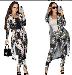 Women's clothing Casual Dress Autumn/Winter Women's Designer New Fashion Print Big Swing Dress Pants+Long Robe Set J2900