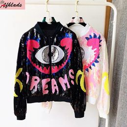 Womens Jackets Vintage Spring And Autumn Jacket Korean Sequined LongSleeve Stand Collar Streetwear HipHop Fashion Coat 230818