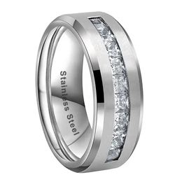 Men's Wedding Rings Tainless Steel Engagement Ring Princess Round Cut White AAAAA Cubic Zirconia Size 6-13