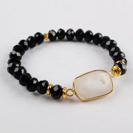Strand Natural White Solar Quartz Charm Bracelets 8mm Black Crystal Beads Chain Bracelet For Women Reiki Healing Jewelry Accessories