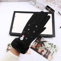 Five Fingers Gloves Cartoon Embroidery Snowman Women Winter Plus Velvet Thicken Warm Mittens Cycling Windproof All Cute T49 230818