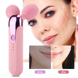 Face Massager 3D Massage Roller V Face Shaped Cheek Lift Machine Silicone Vibration Cleanser Brush Electric Cleansing Massager 230818