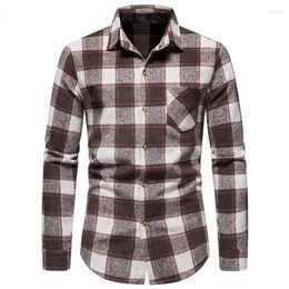 Men's Casual Shirts Autumn Winter Mens Trend Thickened Shirt Lapel Wool Flannel Long Sleeved Western Style Denim Plaid Bottom