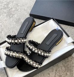 Designer Fashion Slippers Sandals Red-Bottoms Flat shoes Pearl Dress Shoes designer bag shoes With Box