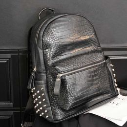 backpack Crocodile pattern leather men's design computer bag student travel caitlin_fashion_bags
