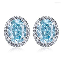 Stud Earrings 2023 In Vintage 925 Sterling Silver Certified 6 8mm Sea Blue High Carbon Diamond Women's Jewelry Trending Products