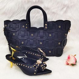Dress Shoes Elegant 2023 Design African Retro And Bag To Match Set Nigerian Comfortable Heels Party In Black
