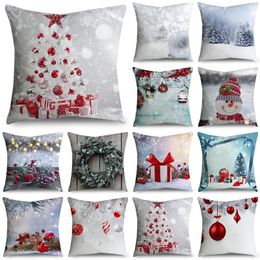 Pillow Winter Christmas Throw Covers 40/45/50cm Advent Wreath Ornament Tree Balls Pillowcase For Sofa Couch Home Decor