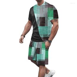 Men's Tracksuits Colour Block 3D Pattern Printed T-Shirts Shorts Sets Men Fashion Oversized Short Sleeve T-Shirt Trend Set Man Clothing