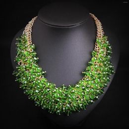 Pendant Necklaces Modern Fashion Chunky Golden Chain Green Crystal Beads Multilayered Necklace For Women Statement Jewelry