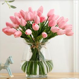 Decorative Flowers 9pcs/Lot Artificial Flower PU Tulip Branch Fake Real Touch Bridal Bouquet Wedding Party Home Decoration Christams Gifts