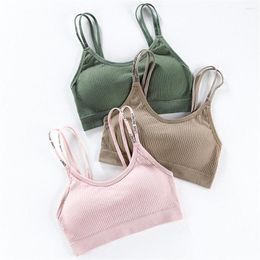 Camisoles & Tanks Double Strap Sports Bra Women Solid Wireless Padded Thin Shoulder Comfortable Simplicity Backless Top