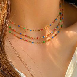 Chains Fashion Color Dripping Collarbone Chain Niche Design Sense All Match Stainless Steel Necklace Women's Jewelry Choker