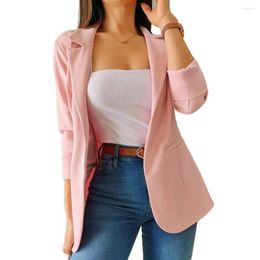 Women's Suits Lapel Women Suit Coat Chic For Fall Spring Straight Cut Mid-length Business-ready With Patch Pockets