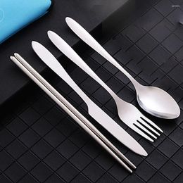 Dinnerware Sets 4pcs Tableware Set Portable Cutlery Stainless Steel Chopstick Fork Spoon Travel Camping Flatware With Box