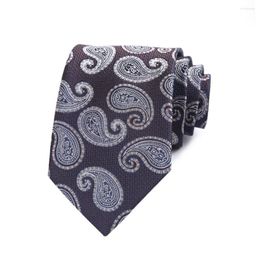 Bow Ties 8CM Mens Necktie Selftied Brown W/ Grey Paisley For Man Shirt Suit Polyester Jacquard Woven Business Party Accessories