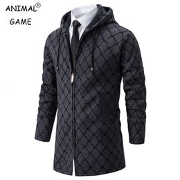 Mens Jackets Autum Winter Kniten Cardigan Men Thick Hooded Long Sweaterscoat Male Warm Sweater Coats Causal Outwear Windbreaker 230818