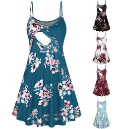 New Fashion Printed Strap Breastfeeding Dress Pregnant Women's Dress