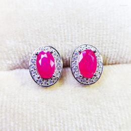 Stud Earrings Natural Real Ruby Oval Earring 4 6mm 0.6ct 2pcs Gemstone 925 Sterling Silver Fine Jewellery T236161