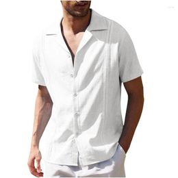 Men's Casual Shirts Summer Plus Size Solid Color Short Sleeve Lapel Button Up Loose Fit T-Shirts Daily Life Streetwear Beach