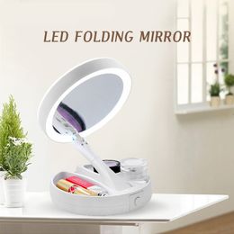 Compact Mirrors Foldable USB Charging or Battery Led Mirror Makeup White Vanity Cosmetic Mirror with Light 10X Magnifying Table Mirrors 230818