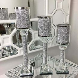 Decorative Figurines Crystal Crushed Diamond Inside Silver Bling Mirror Glass Candlestick Holders To Sparkle Your Home / Office & Luxury