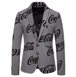Men's Suits Blazers Style Formal Long Sleeve Groom Letters Pattern Blazer Single Breasted Slim Male Cotton Blend Coat ABB252 230818