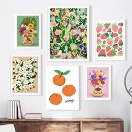 Cocktail Tin Orange Strawberry Abstract Flower Canvas Painting Aesthetics Retro Fruit Poster Wall Art Prints Pictures For Living Room Kitchen Decor No Frame Wo6