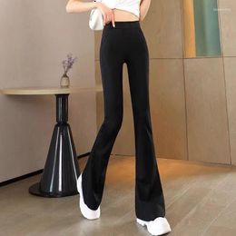 Women's Pants All-Match Women Fashion Elastic Waist Black Flared Solid Color High Wide Leg Trousers Casual Hipster Streetwear C65