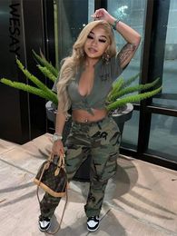 Women s Pants s WESAYNB y2k Clothes Parachute Cargo For Women Green Casual Print Camouflage Trousers Baggy Straight Streetwear 230818
