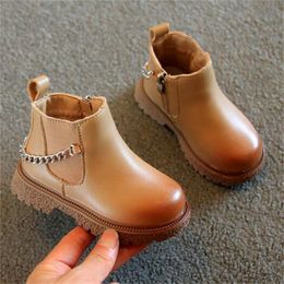 Autumn Winter Kids Martin Boots Fashion Non-slip Boy Girl Ankle Boot Chain Decoration Snow Boot Children Leather Shoes