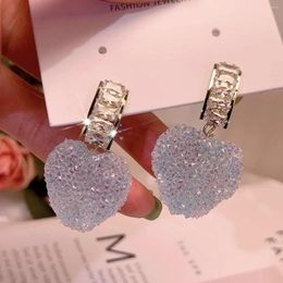 Dangle Earrings Elegant Heart Shape Drop For Women Zircon Crystal Pink Blue Love Earring Party Wedding Fashion Romantic Jewelry