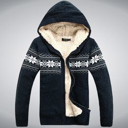 Men's Sweaters Winter Thicken Fleece Wool Man Sweater Hooded Cardigan our ear Fashion Cotton Red Blue Size M L XL XXL 230818