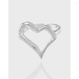 Cluster Rings Original Irregular Hollow Love Heart S925 Sterling Silver Ring Hyperbole Texture Wrinkle Heart-Shaped Finger Fine Jewels
