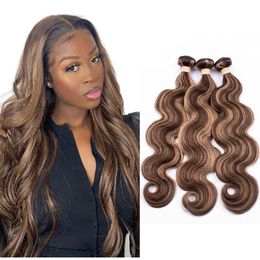 Wholesale Pre Colored Brown Straight Hair Weave Bundles Peruvian Human Hair Extension P4/27 Light Brown Color Remy Bulk 1-4 Lots